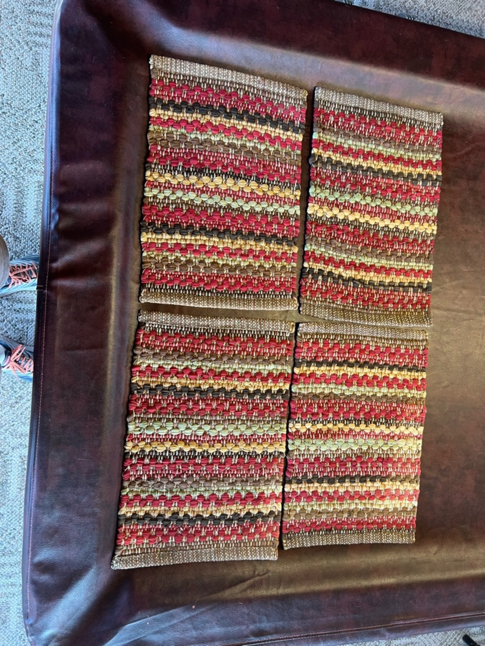 Set of 4 Woven Stripe Placemats in Red, Gold & Green
